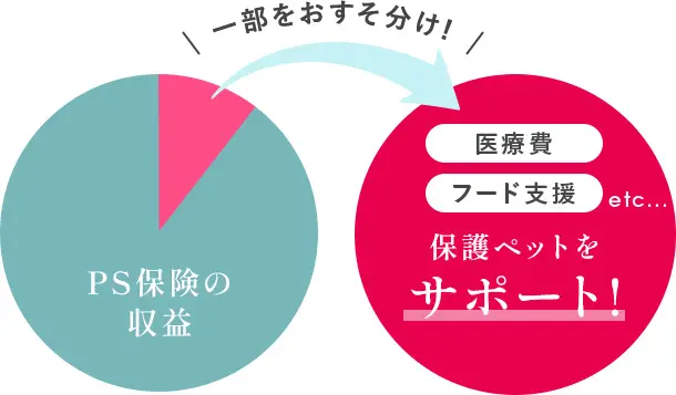 PS保険の保険料から一部をおすそ分け！医療費／フード支援 etc... 保護ペットをサポート！